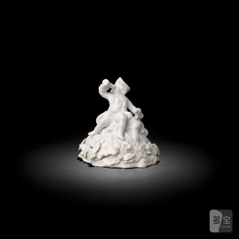 A very rare Bow white figure of a toper huntsman, circa 1752-55